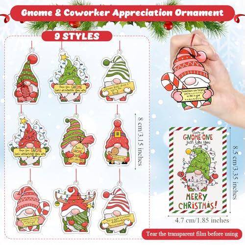 45 Sets Christmas Gnome Ornaments Bulk Employee Appreciation Gifts with Cards - Festive Holiday Decor