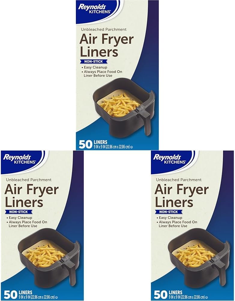 Reynolds Kitchens Air Fryer Liners - Disposable Unbleached Parchment Paper Sheets | 50 Count (Pack of 3)