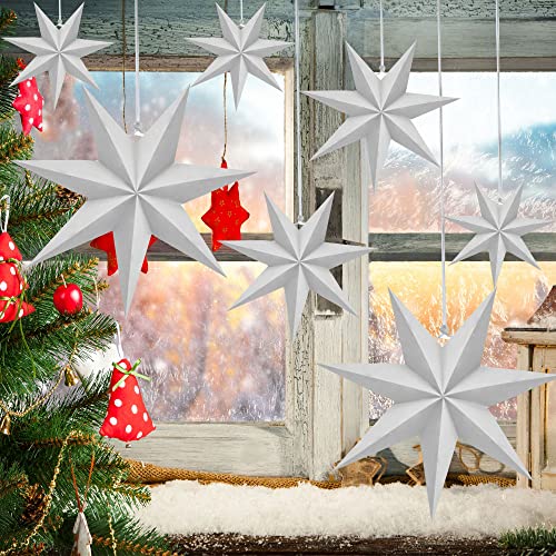12 Pack White 3D Paper Star Lanterns for Christmas Wedding Party Home Decor