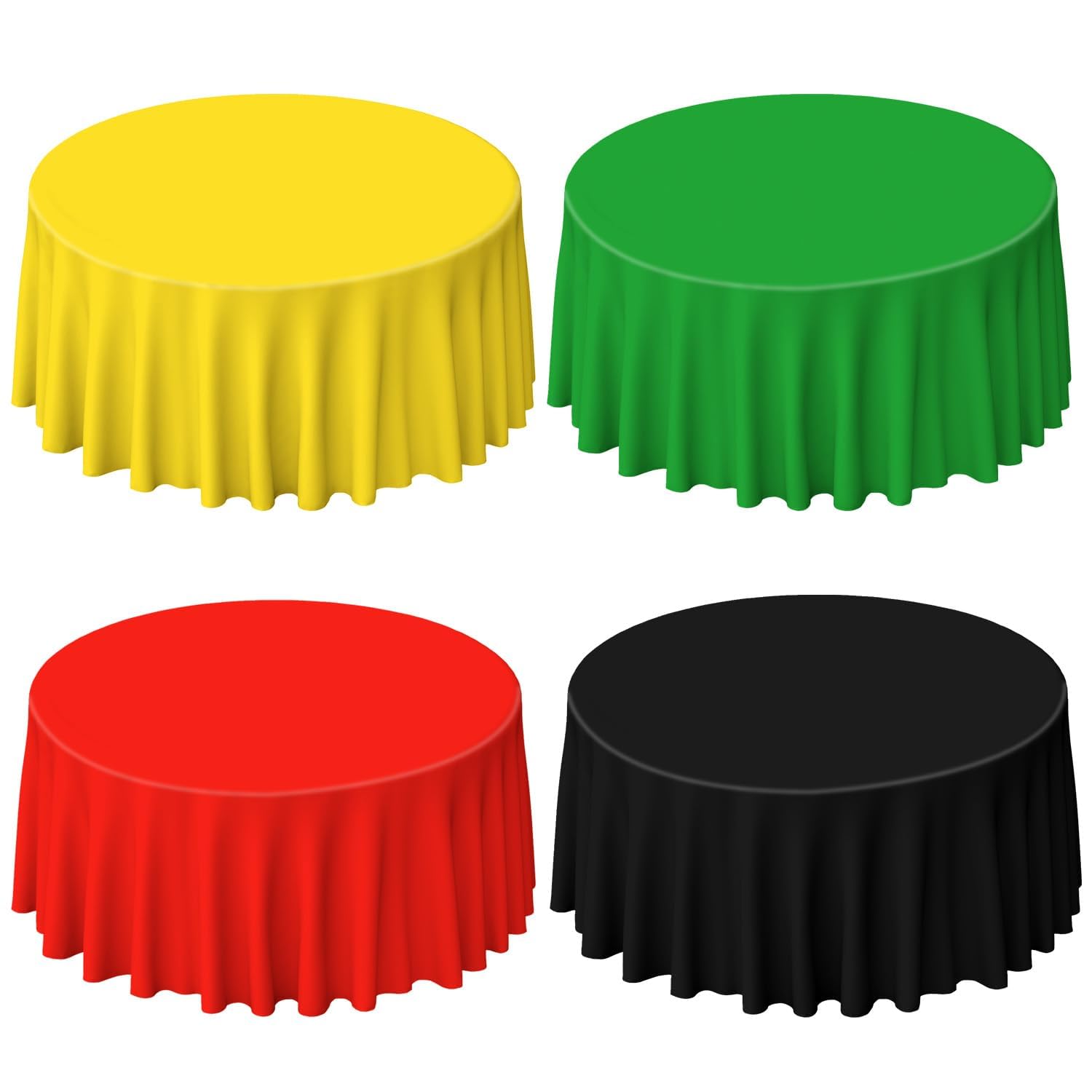 PIXHOTUL 4 Pcs Red Green Yellow Black Plastic Tablecloths, Disposable Round Table Cloth for Black History Month Juneteenth Decorations Black History Table Decorations, 84 x 84 inch