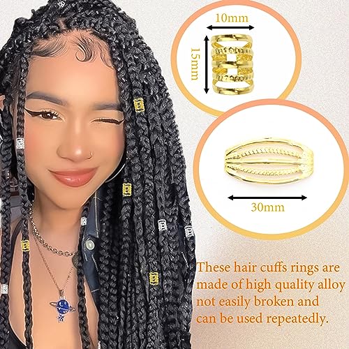VENOFEN 100PCS Metal Hair Cuffs & Dreadlock Beads for Braids - Gold & Silver