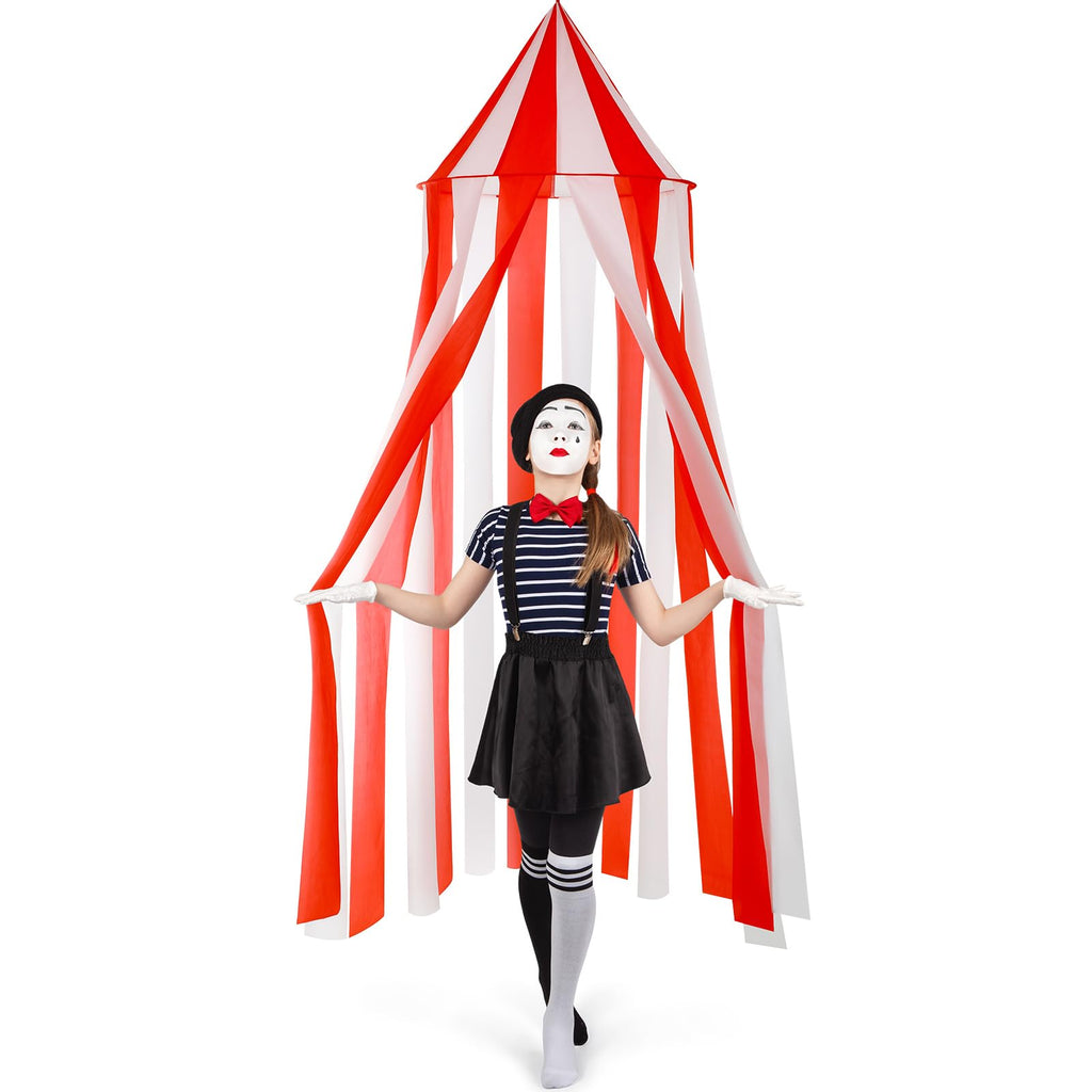 Wesnoy Carnival Circus Theme Party Decorations, Carnival Circus Tent, Red and White Indoor Reading Nook Hanging Home Decoration Canopy for Birthday Party Graduation Game Supplies, 7 x 6 ft