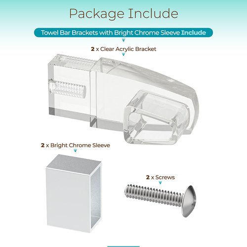 Shuisen Clear Acrylic Shower Door Towel Bar Brackets Fit for Alumax/Basco Framed Sliding Glass Shower Door Towel Rod, Sliding Doors Replacement Parts with Bright Chrome Sleeve, Set of Two Brackets