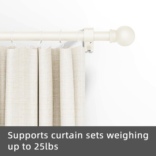 GXOACKJ Heavy Duty Metal Curtain Rods - Decorative Ivory White | 66-120 Inch with Brackets