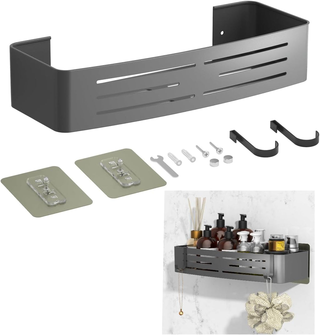 Onemake Shower Caddy - Rustproof Aluminum Bathroom Organizer with Removable Hooks | Grey