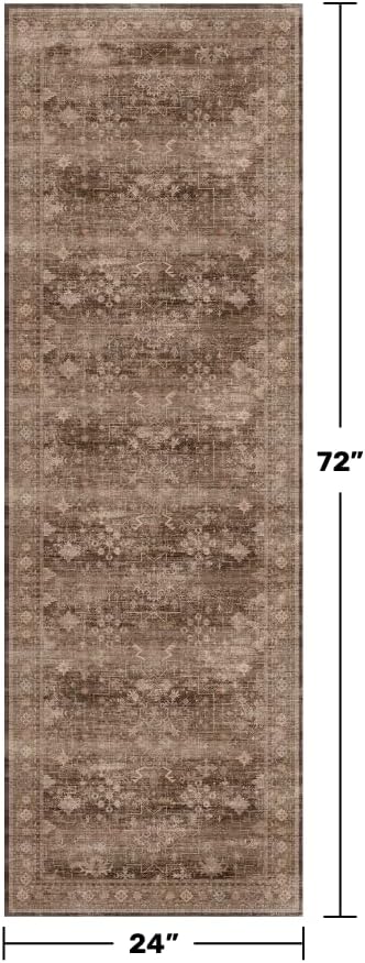 Skiennix Brown Boho Runner Rug - Washable, Non-Slip, Soft Faux Wool | 2x6 ft for Hallway, Kitchen, Bedroom