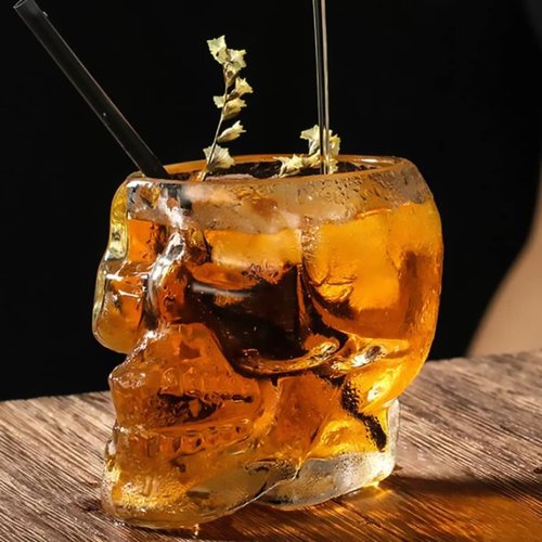 TVIAOH 700ML 24oz 4pcs Skull Wine Glass Cup Funny Large Glasses, Drinking Glass Vodka Spirits Cup Glass Halloween Decorations Gifts Halloween Themed Party Holiday Gifts New Skull Cup 4set