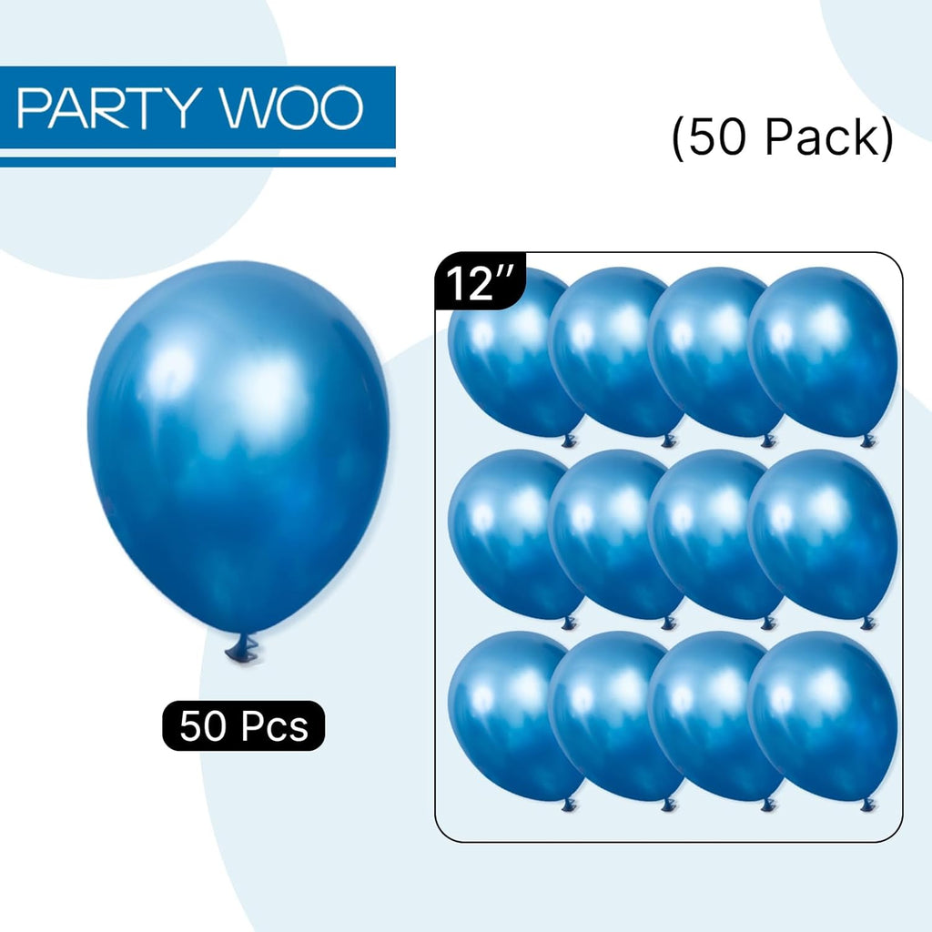 PartyWoo Metallic Blue Balloons - 50 Pcs 12 Inch Chrome Latex Helium Balloons for Celebrations