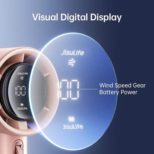 JISULIFE Portable Handheld Fan - Adjustable Speed Turbo Mini with 3600mAh Battery | Pink Travel Essential