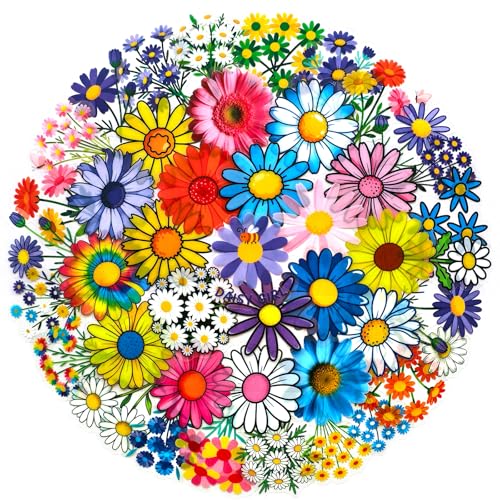 Colorful Daisy Floral Stickers - 56 Waterproof PET Stickers
