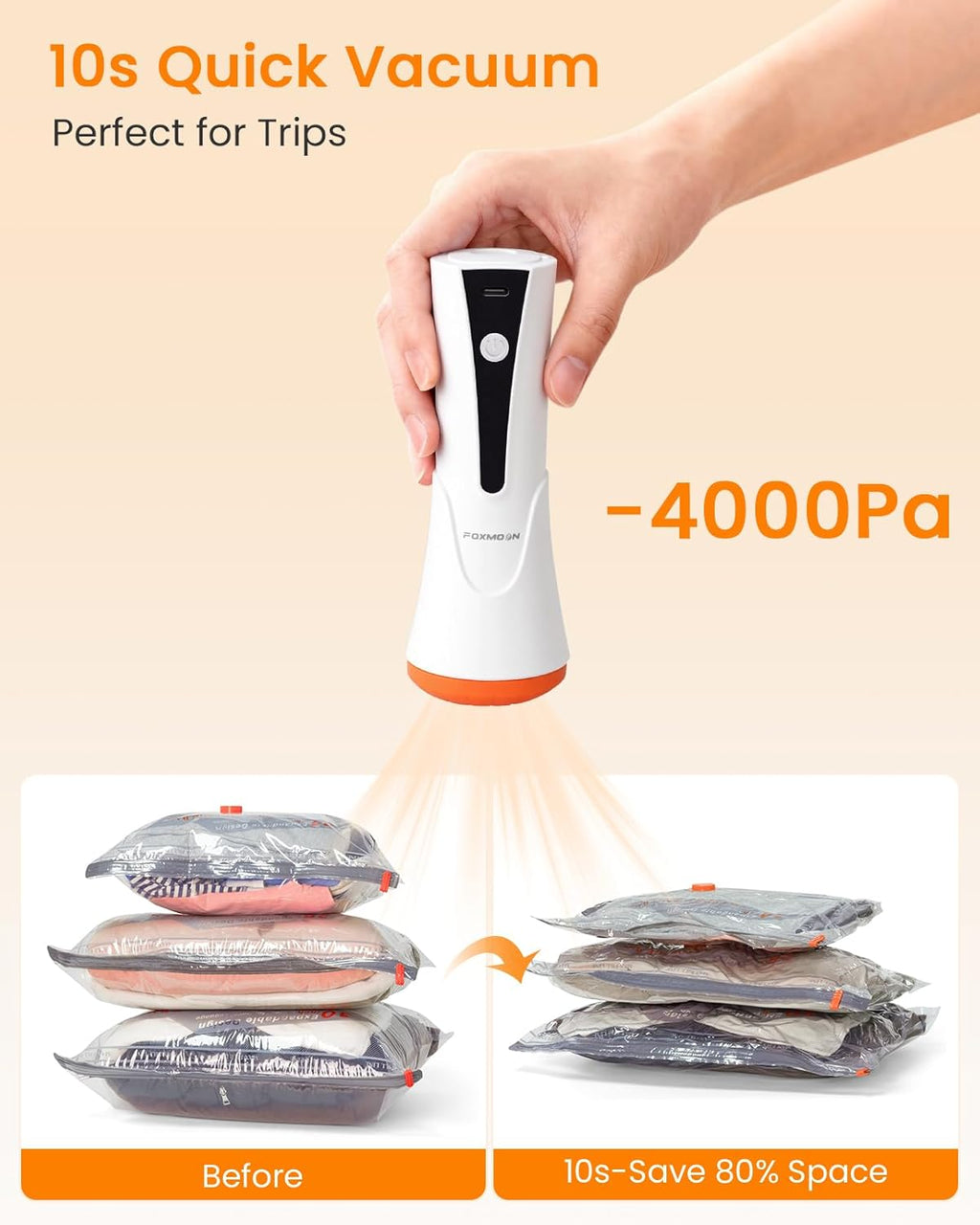 Skiennix Vacuum Seal Bags - 15 Pack Compression Space Saver Bags with Rechargeable Cordless Pump for Travel & Storage