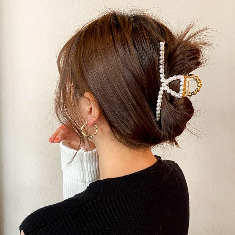 Large Metal Hair Claw Clips 2-Pack Matte Gold Pearl Hair Accessories