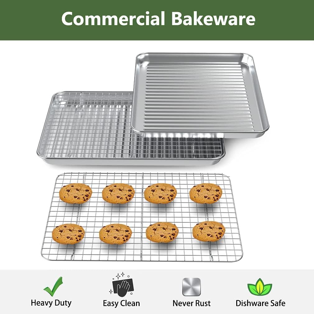 ROTTAY Baking Sheet Set - Stainless Steel Cookie Pans with Cooling Racks | Heavy Duty, Nonstick, 16 x 12 Inches