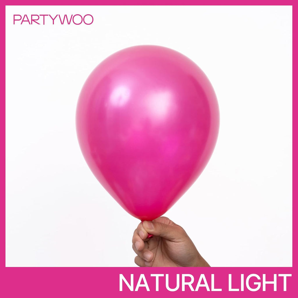 PartyWoo Hot Pink Pearl Balloons - 140pcs in 5-18 Inch Sizes | Perfect for Bridal, Baby Showers & Birthday Parties