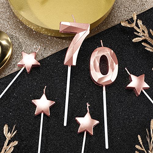 70th Birthday Candles Set - 3D Diamond & Star Cake Toppers