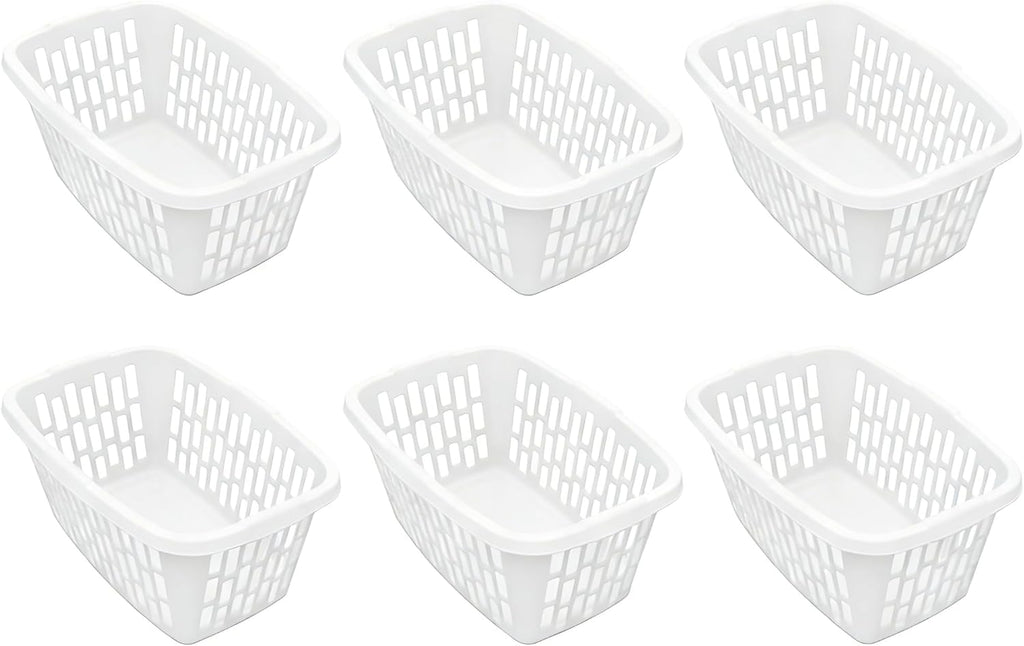 Skiennix 6-Pack Rectangular Plastic Laundry Baskets - Ventilated, Stackable & Portable, White