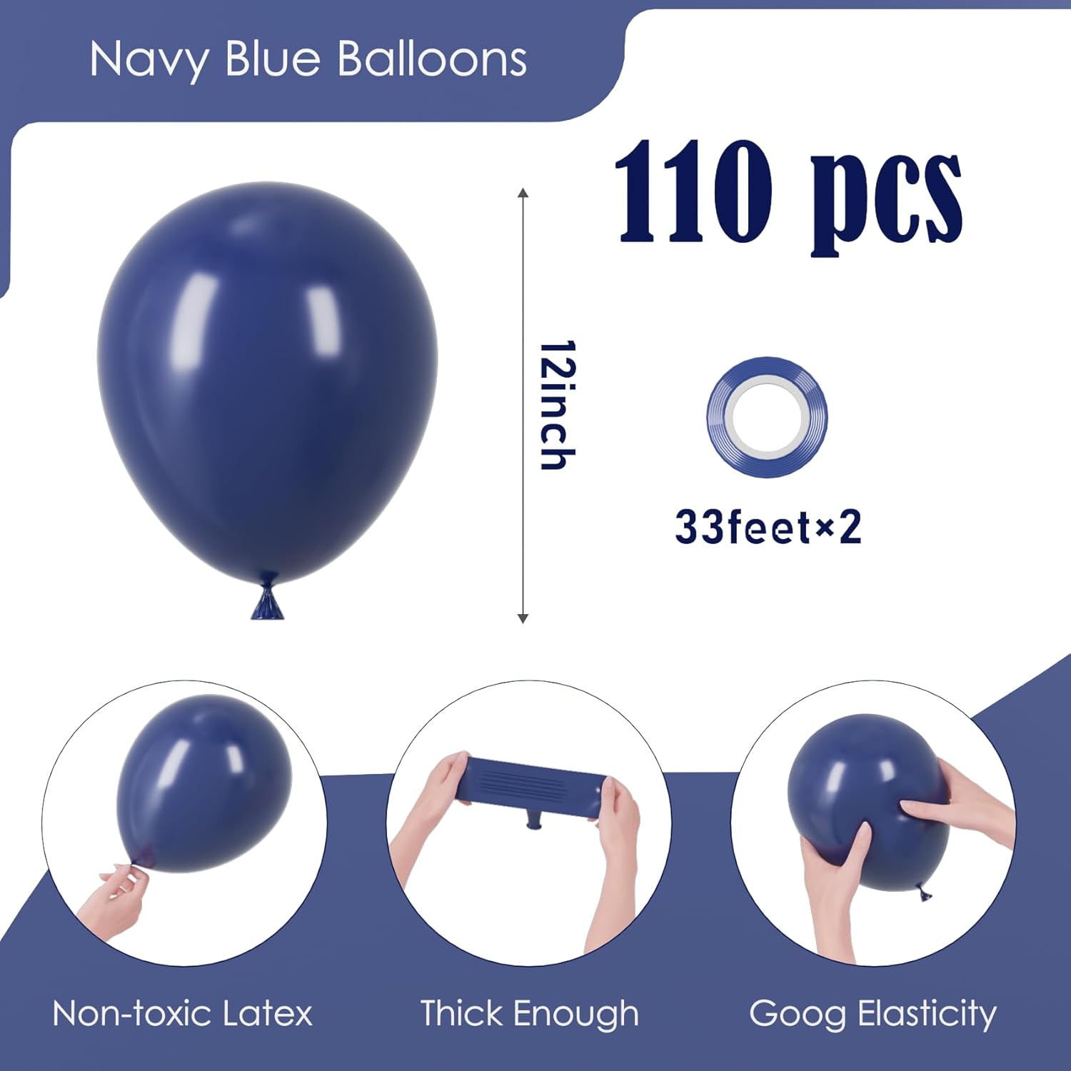 Voircoloria Navy Blue Balloons - 110pcs 12-Inch Dark Blue Latex for Graduation, Weddings & Parties
