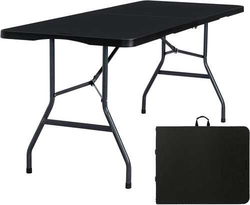 Byliable 6ft Folding Table - Portable Heavy Duty Plastic for Indoor/Outdoor Use | Black with Carrying Handle