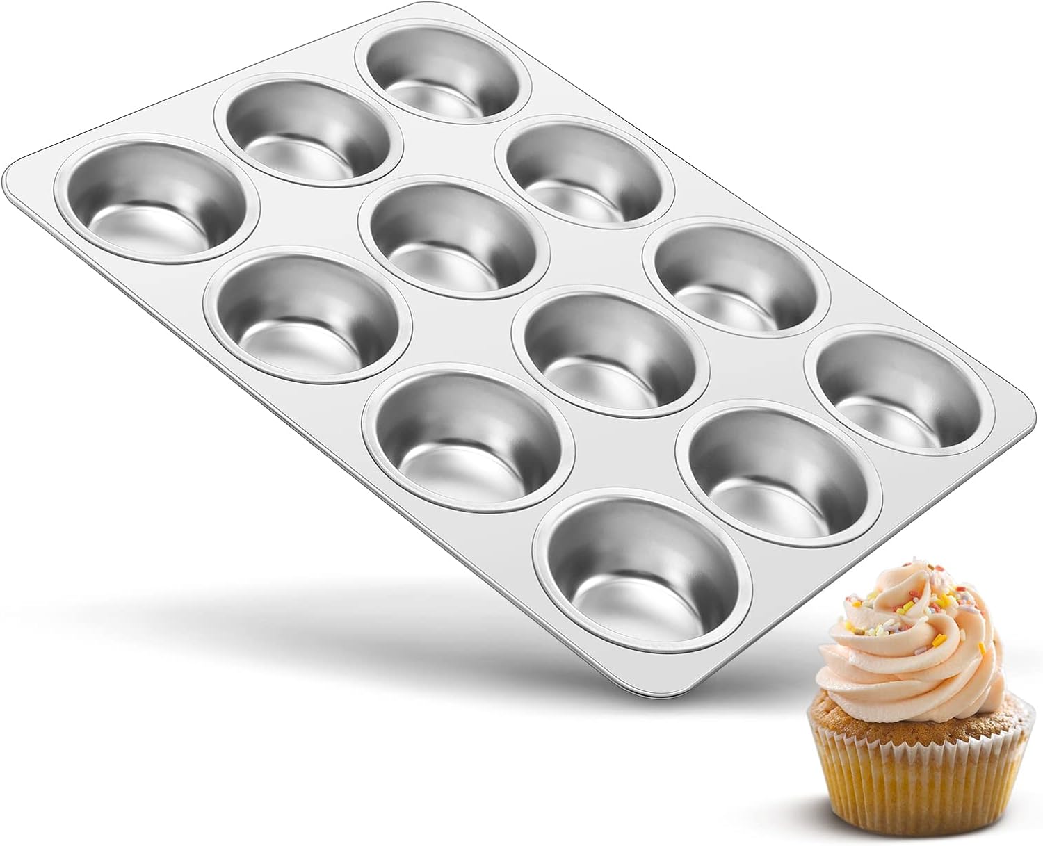 TeamFar 12-Cup Muffin Pan - Stainless Steel Cupcake Baking Tin | Non-Toxic & Dishwasher Safe