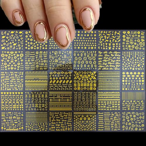 120 Sheets Gold Nail Art Decals - 3D Self-Adhesive Geometric & Floral Stickers