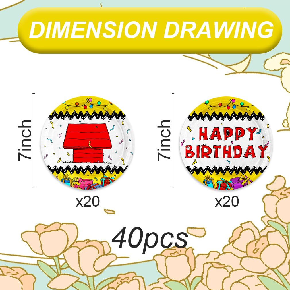 40Pcs Cartoon Dog Red House Birthday Party Plates for 40 Guests Tableware Supplies Red House for Kids Baby Shower Birthday Party Decorations