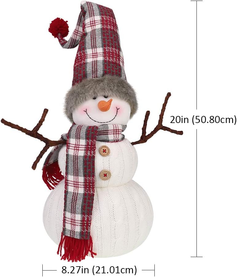 Skiennix Christmas Snowman Plush Decoration - Handmade Animated 20-Inch White Ornament for Holiday Cheer