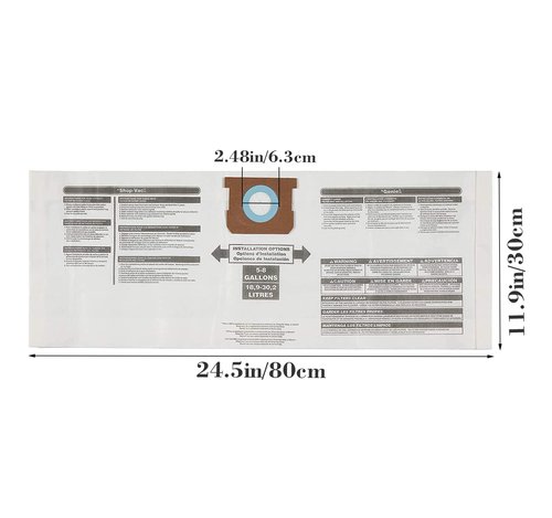 5 Pack For Shop Vac 5-8 Gallon Bags, For Type E - 90661 9066133; Type H 90671 9067133; VF2004, VHBS VDBS HEPA Vacuum Cleaner Disposable Collection Filter Bags,White