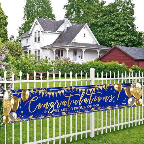 Avezano Blue and Gold Graduation Banner 2026 - 98x20 Inch