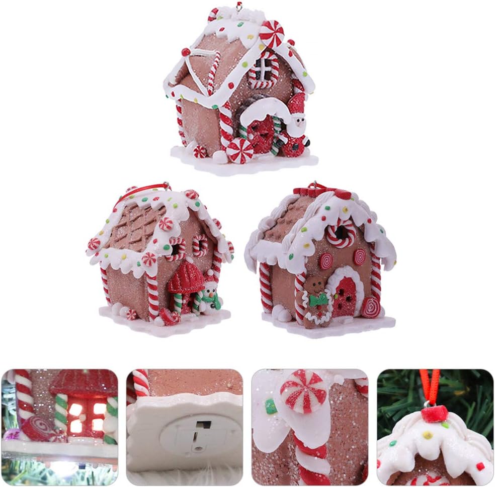 Toyvian Gingerbread House Ornaments - LED Christmas Village Decor with Santa & Snowman Figures | 3 Pcs Set