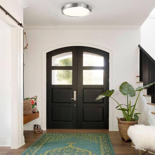 10 Inch LED Flush Mount Ceiling Light Fixture, Super Slim Flush Mount Light for Kitchen, Metal and Glass LED Ceiling Light for Low Ceiling, Hallway, Bathroom, Laundry, Brushed Nickel, 17W, 3000K
