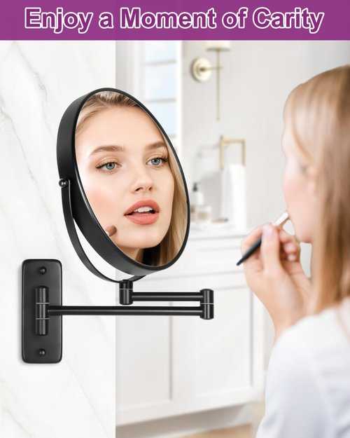 DECLUTTR 20X/1X Wall Mounted Makeup Mirror, 9 Inch Large Size Magnifying Mirror, 360° Swivel Extendable Mirror for Bathroom, Black