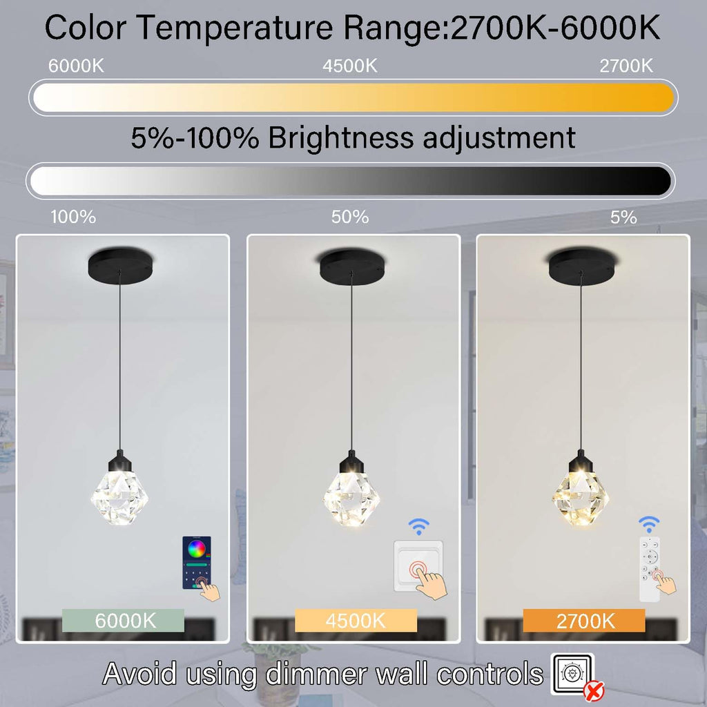 Crystal Pendant Light for Kitchen Island,Black Chandelier Lights Fixture, Hanging Lighting Ceiling Light Fixture Modern Adjustable Pendant Lighting for Dining Room Bedroom