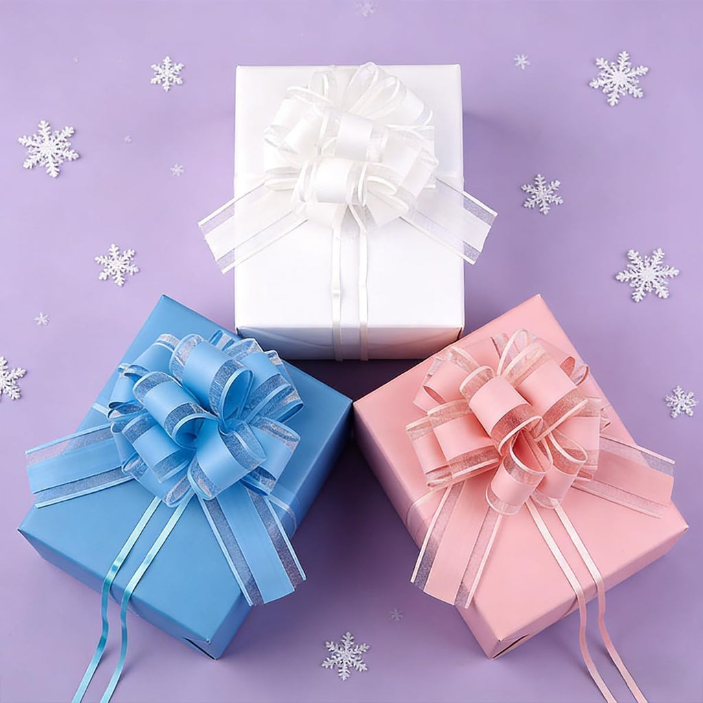 Skiennix 8 PC Large Pull Bows - 6-Inch Pink Gift Wrapping Ribbons for Parties & Weddings