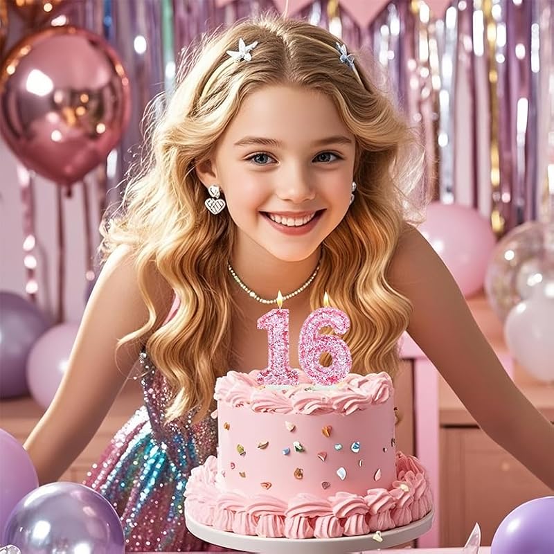 CasaPopz Number 5 Glitter Pink Birthday Candle - Princess Cake Topper