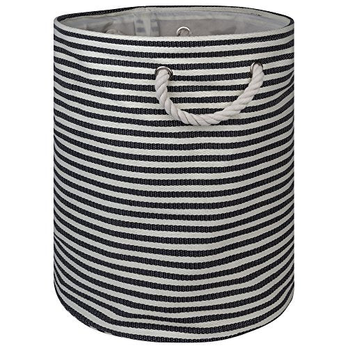 DII Woven Paper Storage Bin Large Round Black Pinstripe - Sturdy Home Organizer