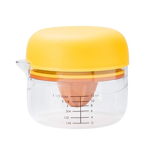Tovolo All-in-1 Citrus Juicer and Zester Set, White & Yellow – Manual Juicer with Measuring Cup, Dual Reamers, BPA-Free, Dishwasher Safe, Compact Storage