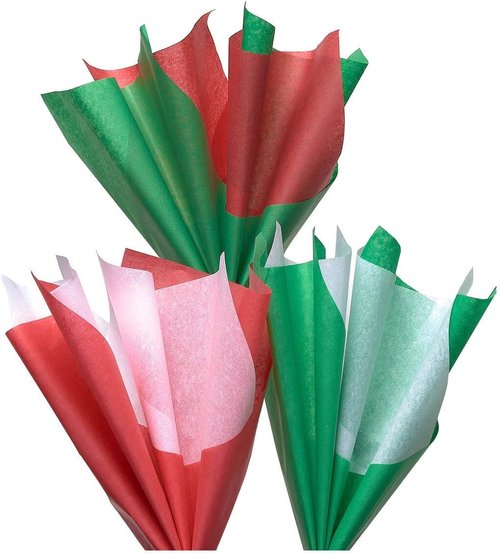 American Greetings Christmas Tissue Paper - 125 Sheets (Green, Red, White) | Perfect for Gifts & Crafts