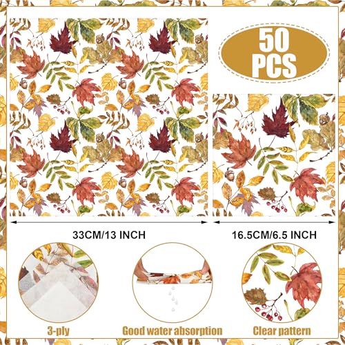 50 Pack Maple Leaf Paper Napkins - 3 Ply Autumn Party Supplies