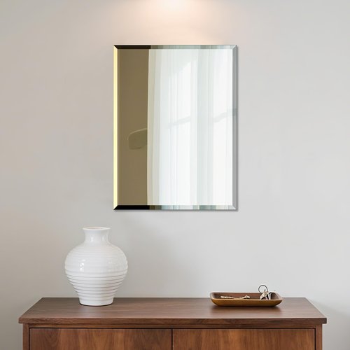 Beveled Bathroom Mirror for Wall, Rectangle Frameless Wall Mirror 16" x 12" Inch for Vanity Living Room Entryway Bedroom