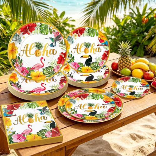 Hawaiian Luau Party Supplies Set - 72pcs Disposable Plates & Napkins