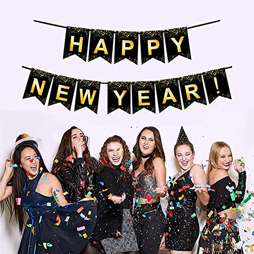 10FT Black and Gold Happy New Year Banner for Party Decorations