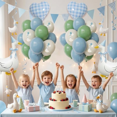 One Silly Goose Birthday Decorations Boy – Goose Balloons with Blue Printed Latex Balloons, Blue Bow & Hats, Cute Baby Boy 1st Birthday Party Supplies