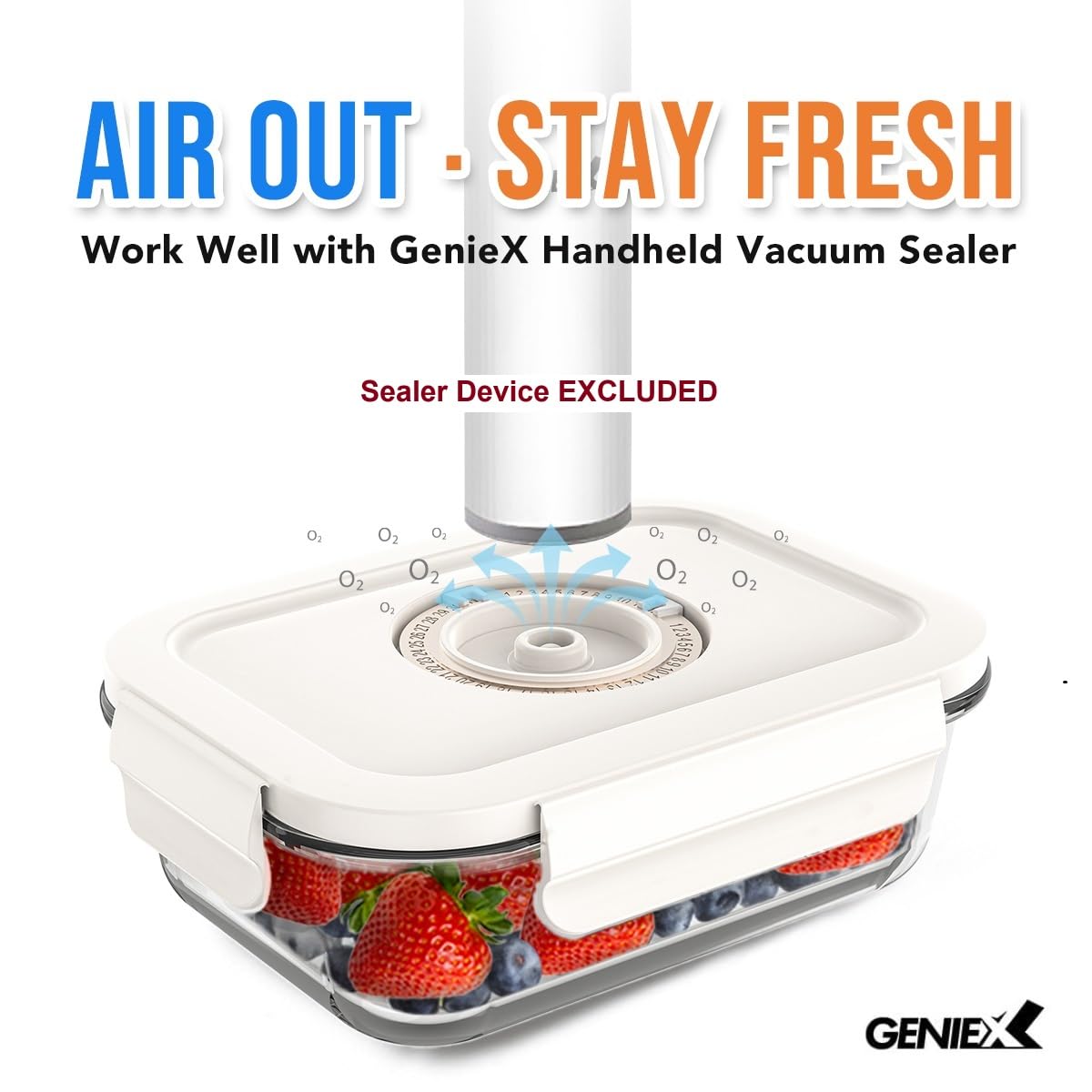 GENIEX Glass Vacuum Seal Containers for Food Storage (Sealer sold separately)