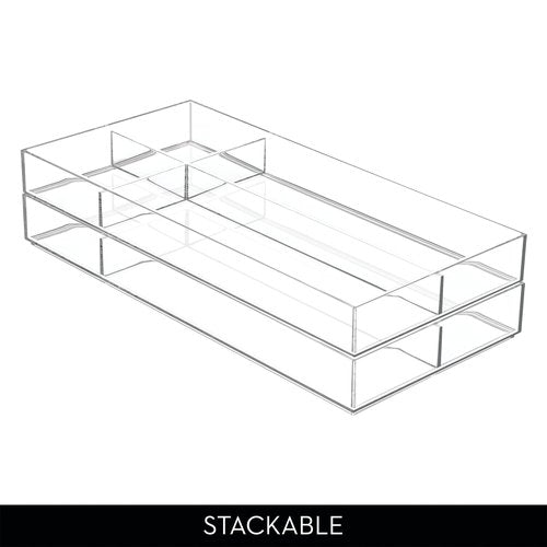 iDesign Clarity Plastic Divided Drawer Organizer, Storage Container for Vanity, Bathroom, Kitchen Drawers, 8" x 16" x 2", Clear,40850