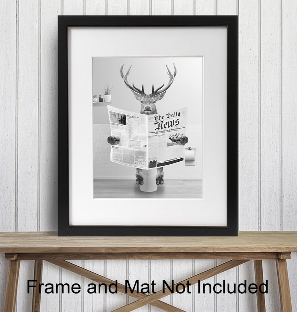 Skiennix Bathroom Wall Art - Deer Hunting Decor | Funny Elk Artwork for Men & Kids - Unframed Print