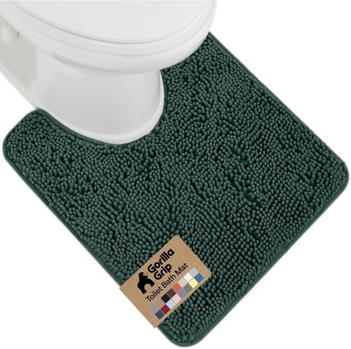 GORILLA GRIP Plush Chenille Bath Rug Mat - Soft Microfiber for Oval Toilet Base, Machine Washable, Hunter Color