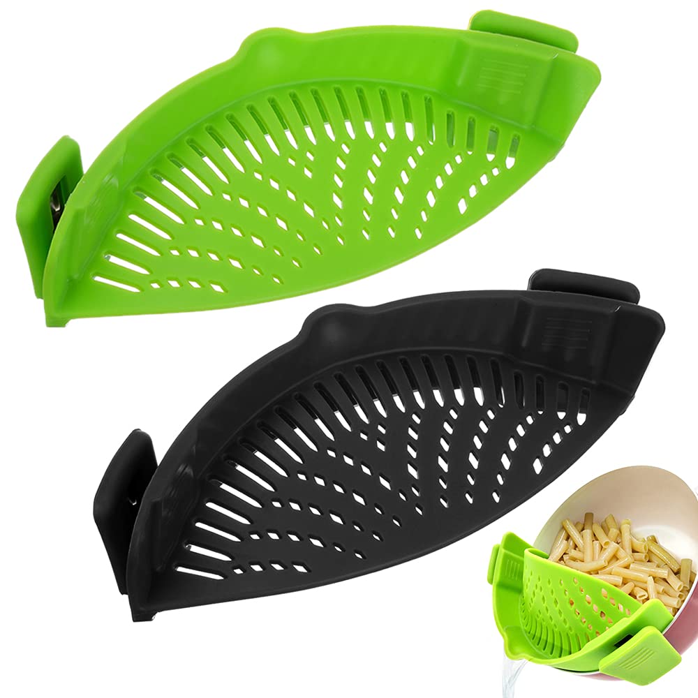 YEVIOR Clip on Strainer for Pots Pan Pasta Strainer, Silicone Food Strainer Hands-Free Pan Strainer, Clip-on Kitchen Food Strainer for Spaghetti, Pasta, Ground Beef Fits All Bowls and Pots (2P)