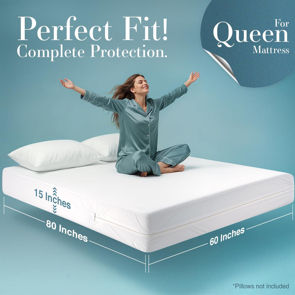 Utopia Bedding Mattress Protector Zippered Queen Size, 100% Waterproof Bed Bug and Dust Mite Proof Mattress Encasement, Absorbent 6 Sided Mattress Cover