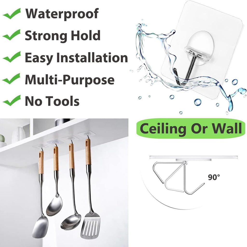 Skiennix Heavy Duty Adhesive Hooks - Waterproof Transparent Wall Hooks for Bathroom & Kitchen