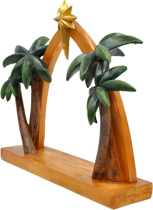 Comfy Hour Nativity Stable - Rustic Wood Creche with Star & Palm Trees | Christmas Manger Scene Decor